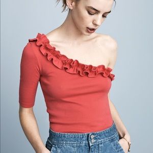 Rebecca Taylor LA VIE ONE SHOULDER RIBBED JERSEY TOP